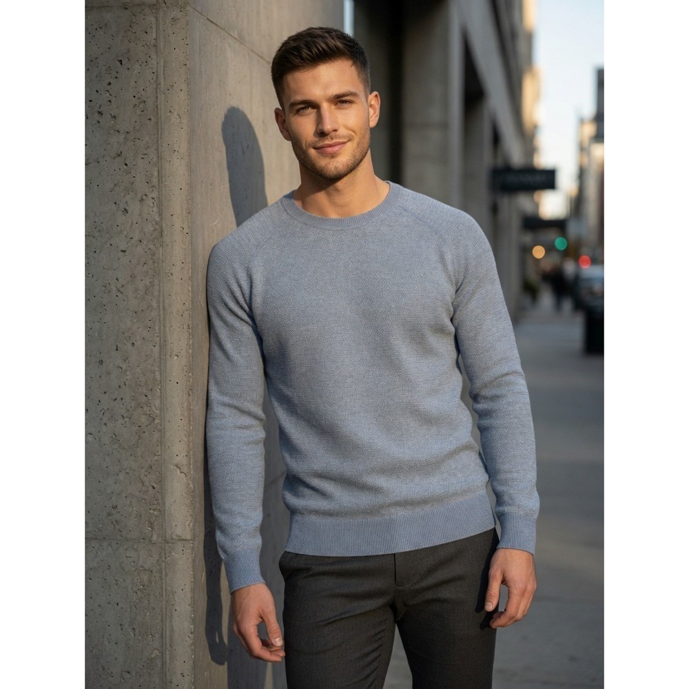 Vince Mens Wool Cashmere Blue Birds Eye Knit Crewneck Sweater M M59866769